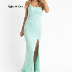 Primavera Couture 3638 Long Fitted Floral Beaded Prom Dress Backless Formal Corset Backless Dresses
