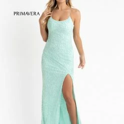 Primavera Couture 3638 Long Fitted Floral Beaded Prom Dress Backless Formal Corset Backless Dresses