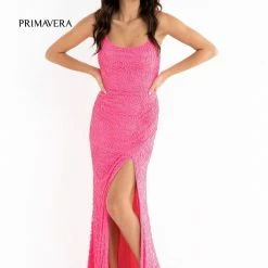 Primavera Couture 3638 Long Fitted Floral Beaded Prom Dress Backless Formal Corset Backless Dresses
