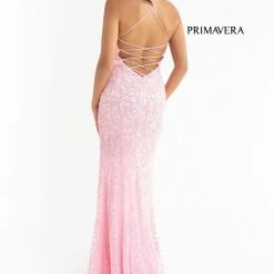 Sequin Dresses Primavera Couture 3638 Long Fitted Floral Beaded Prom Dress Backless Formal Corset