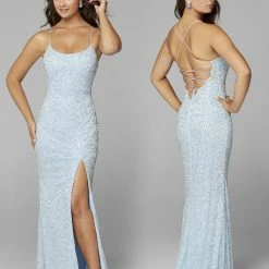 Sequin Dresses Primavera Couture 3638 Long Fitted Floral Beaded Prom Dress Backless Formal Corset