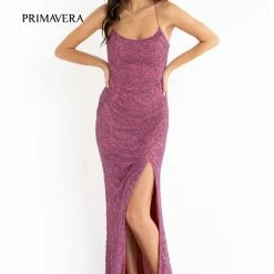 Primavera Couture 3638 Long Fitted Floral Beaded Prom Dress Backless Formal Corset Backless Dresses
