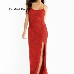 Sequin Dresses Primavera Couture 3638 Long Fitted Floral Beaded Prom Dress Backless Formal Corset