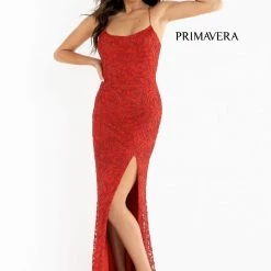 Sequin Dresses Primavera Couture 3638 Long Fitted Floral Beaded Prom Dress Backless Formal Corset