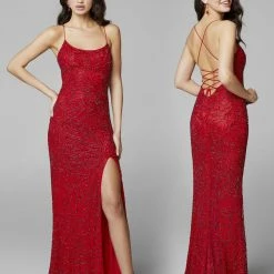 Primavera Couture 3638 Long Fitted Floral Beaded Prom Dress Backless Formal Corset Backless Dresses
