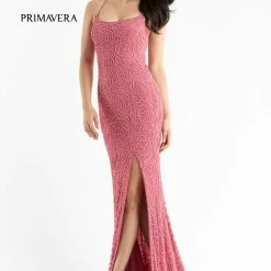 Primavera Couture 3638 Long Fitted Floral Beaded Prom Dress Backless Formal Corset Backless Dresses