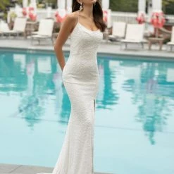 Primavera Couture 3638 Long Fitted Floral Beaded Prom Dress Backless Formal Corset Backless Dresses