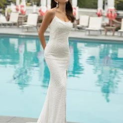 In Stock Primavera Couture 3638 Size 12 Ivory Floral Beaded Prom Dress Backless Formal Corset