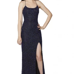 Sequin Dresses Primavera Couture 3638 Long Fitted Floral Beaded Prom Dress Backless Formal Corset