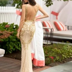 In Stock Primavera Couture 3640 Size 6 Long Beaded Cut Glass Formal Prom Dress Slit Backless Backless Dresses