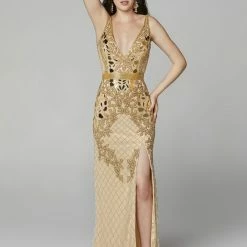 In Stock Primavera Couture 3640 Size 6 Long Beaded Cut Glass Formal Prom Dress Slit Backless Backless Dresses