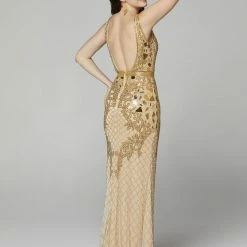 In Stock Primavera Couture 3640 Size 6 Long Beaded Cut Glass Formal Prom Dress Slit Backless Backless Dresses