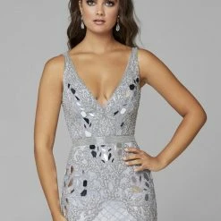 In Stock Primavera Couture 3640 Size 6 Long Beaded Cut Glass Formal Prom Dress Slit Backless Backless Dresses