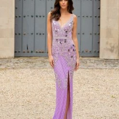 In Stock Primavera Couture 3640 Size 6 Long Beaded Cut Glass Formal Prom Dress Slit Backless Backless Dresses