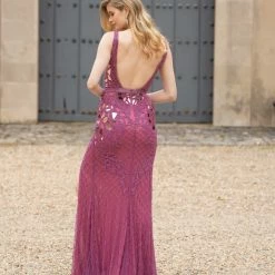 In Stock Primavera Couture 3640 Size 6 Long Beaded Cut Glass Formal Prom Dress Slit Backless Backless Dresses