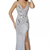 In Stock Primavera Couture 3640 Size 6 Long Beaded Cut Glass Formal Prom Dress Slit Backless Backless Dresses