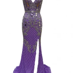 In Stock Primavera Couture 3640 Size 6 Long Beaded Cut Glass Formal Prom Dress Slit Backless Backless Dresses