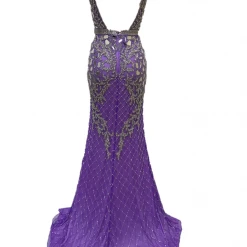 In Stock Primavera Couture 3640 Size 6 Long Beaded Cut Glass Formal Prom Dress Slit Backless Backless Dresses