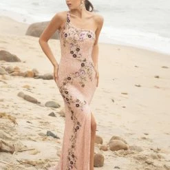 Primavera Couture 3641 Long Beaded One Shoulder Prom Dress Formal Slit Backless Backless Dresses