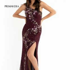 Primavera Couture 3641 Long Beaded One Shoulder Prom Dress Formal Slit Backless Backless Dresses