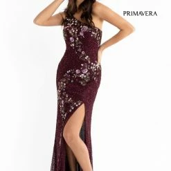 Primavera Couture 3641 Long Beaded One Shoulder Prom Dress Formal Slit Backless Backless Dresses