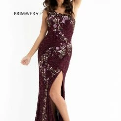 Primavera Couture 3641 Long Beaded One Shoulder Prom Dress Formal Slit Backless Backless Dresses