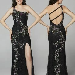 Primavera Couture 3641 Long Beaded One Shoulder Prom Dress Formal Slit Backless Backless Dresses