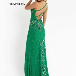 Primavera Couture 3641 Long Beaded One Shoulder Prom Dress Formal Slit Backless Backless Dresses