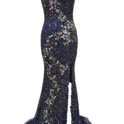 Primavera Couture 3641 Long Beaded One Shoulder Prom Dress Formal Slit Backless Backless Dresses