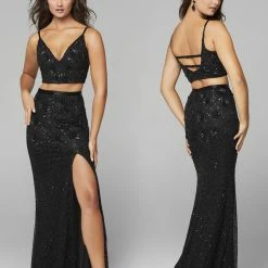 In Stock Primavera Couture 3647 Size 8 Raspberry Beaded Two Piece Prom Dress Backless Slit Backless Dresses