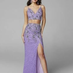 In Stock Primavera Couture 3647 Size 8 Raspberry Beaded Two Piece Prom Dress Backless Slit Backless Dresses