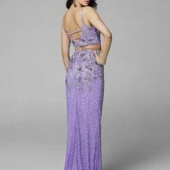 In Stock Primavera Couture 3647 Size 8 Raspberry Beaded Two Piece Prom Dress Backless Slit Backless Dresses