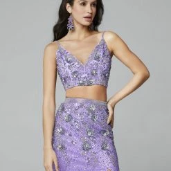 In Stock Primavera Couture 3647 Size 8 Raspberry Beaded Two Piece Prom Dress Backless Slit Backless Dresses