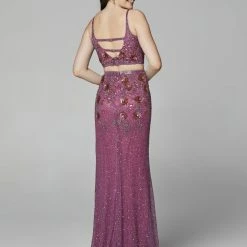In Stock Primavera Couture 3647 Size 8 Raspberry Beaded Two Piece Prom Dress Backless Slit Backless Dresses