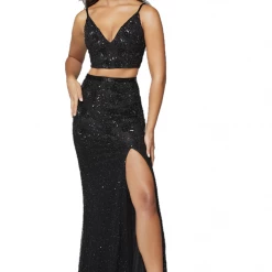 In Stock Primavera Couture 3647 Size 8 Raspberry Beaded Two Piece Prom Dress Backless Slit Backless Dresses