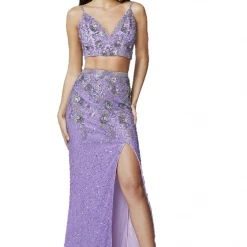 In Stock Primavera Couture 3647 Size 8 Raspberry Beaded Two Piece Prom Dress Backless Slit Backless Dresses