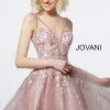 Jovani 3654 Blush Plunging Neck Fit And Flare Cocktail Dress Prom Floral Lace