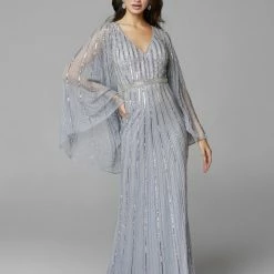 Primavera Couture 3672 Sheer Bell Sleeves Long Beaded Evening Gown