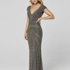 Sequin Dresses Primavera Couture 3674 V Neckline Long Sleeved Beaded Evening Gown 18 Sequin Dresses Primavera Couture 3674 V Neckline Long Sleeved Beaded Evening Gown