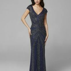 Sequin Dresses Primavera Couture 3674 V Neckline Long Sleeved Beaded Evening Gown 22 Sequin Dresses Primavera Couture 3674 V Neckline Long Sleeved Beaded Evening Gown