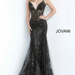 Jovani 3675 Prom Dress Sheer Corset Shimmer Mermaid Pageant Gown Mermaid Dresses