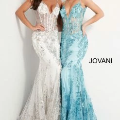 Jovani 3675 Prom Dress Sheer Corset Shimmer Mermaid Pageant Gown Mermaid Dresses