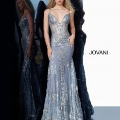 Jovani 3675 Prom Dress Sheer Corset Shimmer Mermaid Pageant Gown Mermaid Dresses