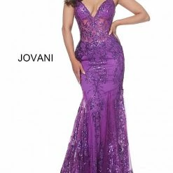 Jovani 3675 Prom Dress Sheer Corset Shimmer Mermaid Pageant Gown