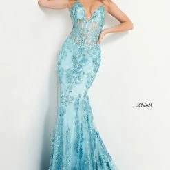 Jovani 3675 Prom Dress Sheer Corset Shimmer Mermaid Pageant Gown
