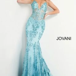 Jovani 3675 Long Prom Dress Sheer Corset Shimmer Mermaid Pageant Gown