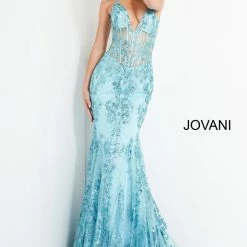 Jovani 3675 Prom Dress Sheer Corset Shimmer Mermaid Pageant Gown Mermaid Dresses