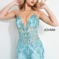 Jovani 3675 Long Prom Dress Sheer Corset Shimmer Mermaid Pageant Gown