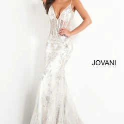 Jovani 3675 Prom Dress Sheer Corset Shimmer Mermaid Pageant Gown Mermaid Dresses