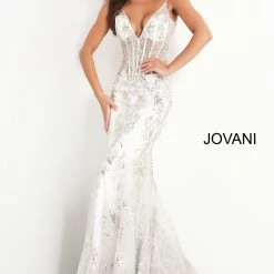 Jovani 3675 Prom Dress Sheer Corset Shimmer Mermaid Pageant Gown Mermaid Dresses